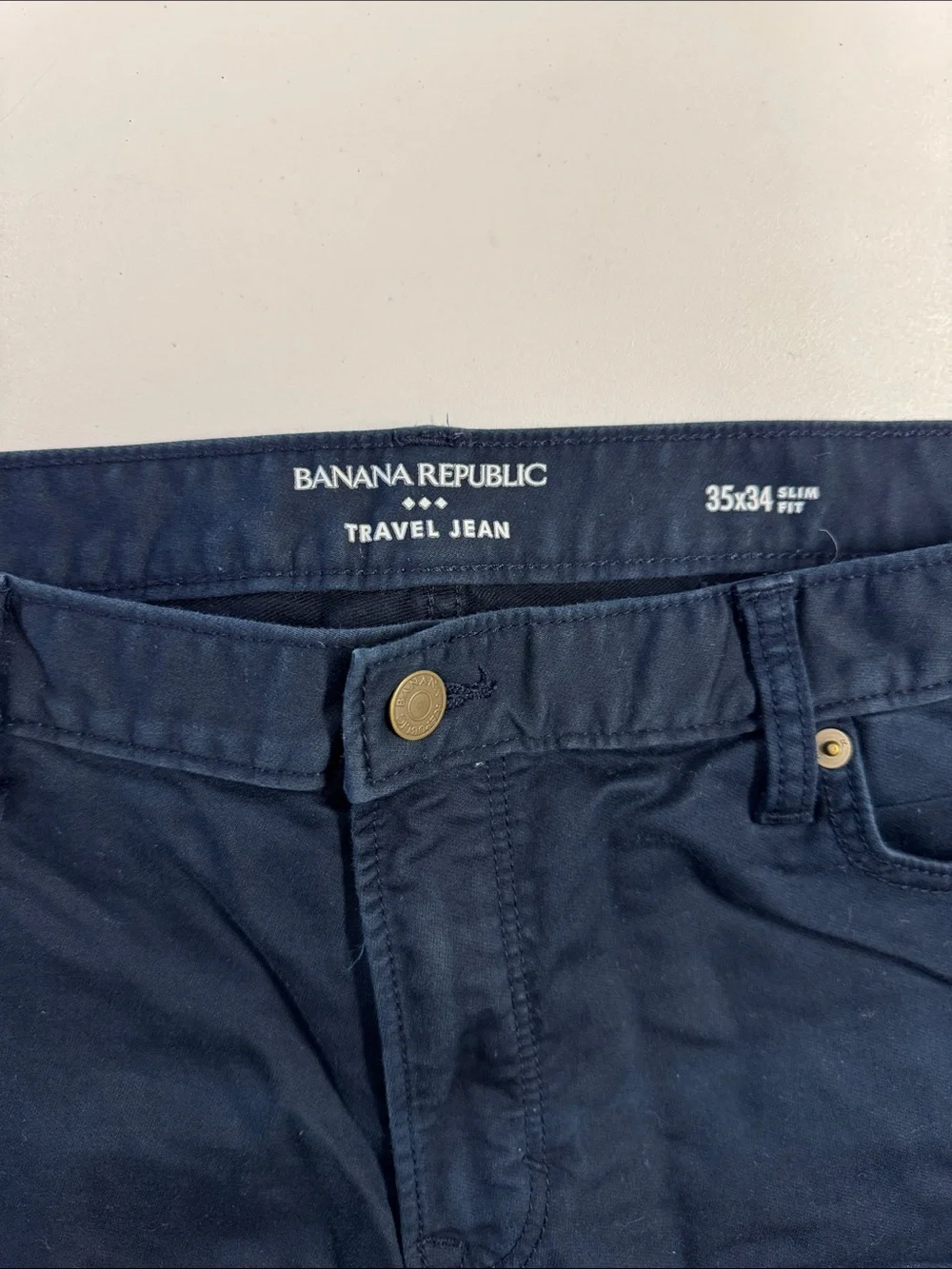 Banana Republic Men's Dark Navy Slim Travel Jeans 35x34